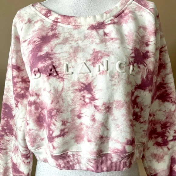 BALANCE | Pink Tie Dye Embossed Cropped Sweatshirt Sz L - Picture 3 of 7
